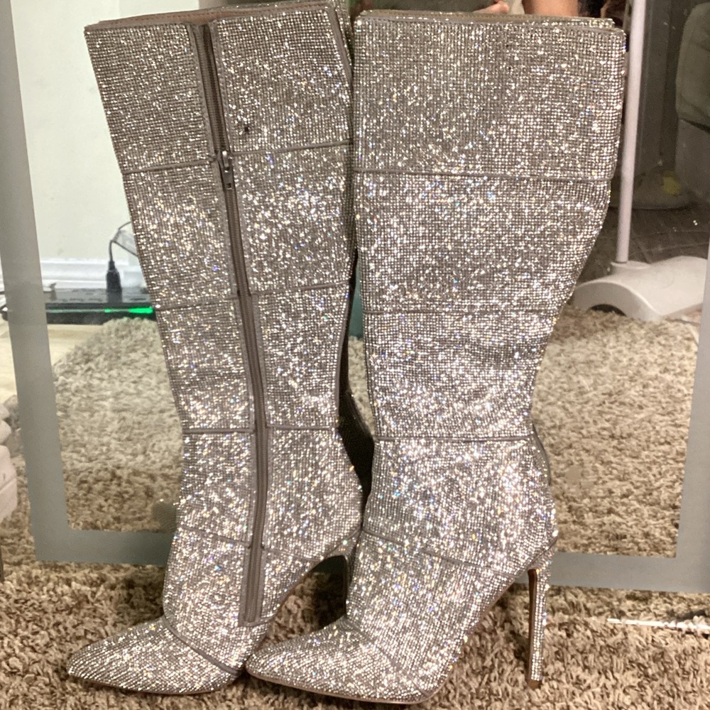 Steve Madden Sparkling Silver Knee-High Boots